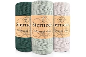 Hilo de macramé 3mm x 300m, Sterneer Juego de 3 Cuerda de Macramé, Cuerda de Algodón Natural de Macramé, para tapices, Colgar Flores, Cortinas y Trabajos Varios(C)
