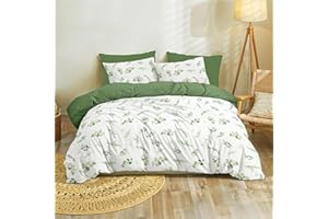Dreamzie Funda Nordica Cama 200x220 cm Diseño Botánico Verde Salvia con 2 Funda Almohada 80x80 cm - Funda nordica 200x220 de 100% Microfibra - Certificada Oeko Tex