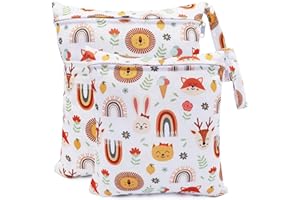 FenFang Wet Bag, 2 PCS Wet Dry Bags for Cloth Diapers Nappy Daycare Organiser Storage Bags, Waterproof Washable Reusable Zipper Bag (Orange)