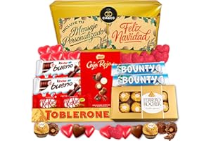 CIA&CO Lote Corazón: Regalo Dulce San Valentín – Lote de Chocolates y Bombones Variados con Caja Roja de Bombones · Ferrero Rocher, Kinder Bueno, Toblerone · Envoltorio Regalo + Tarjeta Personalizable