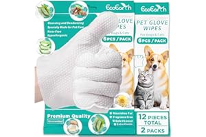 EcoEarth - Premium Pet Wipes for Dogs & Cats - 12 Gloves - Disposable Washing Mitt for Bath and Grooming - Clean Paws + Body