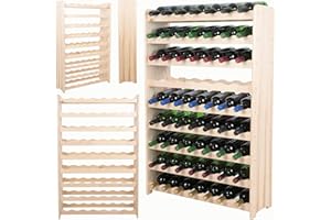 MODO24 Flaschenregal, Weinregal Holz für 63 Flaschen, Weinschrank, Weinständer, Getränkeregal, Weinflaschenhalter, Flaschen Organizer, Weinschrank, Abmessungen 113x73x25 cm, Farben: Naturholz