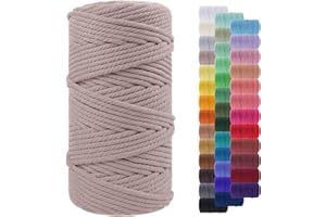 LEREATI Corde Macramé 5mm x 100m, Fil Macramé Coton Naturel, Grosse Ficelle Cordelette 5mm Cordon pour Mural, Porte Plante, Bricolage, Décoration Boho (Chanvre Gris)