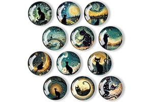 Zamety 12 Stück Magnete Kühlschrank, Katzen Kühlschrankmagnete, 3D Glas Magnete für Magnettafel, Round Kühlschrankmagnete Kinder für Magnettafel, Refrigerators, Whiteboards