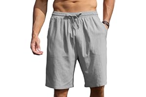 CTU Mens Shorts Cotton Linen Shorts Summer Casual Joggers Shorts with Elastic Waist Pockets M-3XL