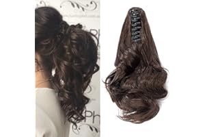 CYBELLEZA 30cm Coda di Cavallo Extension Coda Capelli Ricci Posticci per Capelli Mossi Ondulati con Pinza Claw on Ponytail Lunghi/Corti Sintetici Cenere marrone
