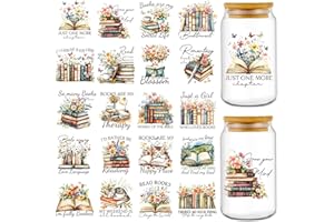 Eiapadeor Vintage Rub on Transfer Stickers - 20 Sheets Reading Books UV DTF Cup Wraps, Flower UVDTF Wraps for Girl Women, Waterproof Rub on Decals for Glass Cups Mug Tumbler, DIY Transfer Crafts