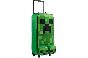 Minecraft Valise Enfant Garcon, Sac Trolley, Creeper Valise Pliable avec Roulette, Bagages Enfant pour Voyage École, 64x17x25cm, 17L
