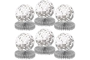 CIGTSICO 6 Pcs Disco Honeycomb Centerpiece, 70s 80s 90s Disco Party Decorations, Silver Paper Disco Balls Table Decorations, Disco Balls for Party and Birthday Table Decorations