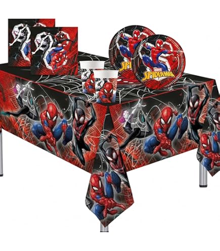 Procos - Partyset S Spider Man Crime Fighter, 52-delige set, 16 borden, 16 bekers, 20 servetten, wegwerpservies, feestservies, tafeldecoratie