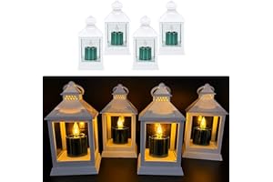 ONLINE FUCHS 4er Set Laternen mit LED Kerzen und 6-Stunden Timer - Outdoor, für draußen geeignet - Deko Stimmungslicht (Weiß/Salbei)