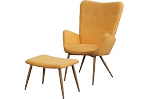 ALBATROS INTERNATIONAL GMBH Albatros Ohrensessel mit Hocker Oxford Gelb - Gemütlicher Bezug in Felloptik, Vintage und Stilvoll - SGS geprüfter Lesesessel oder Relaxsessel mit Hocker - optimal als Sessel Wohnzimmer Sherpa