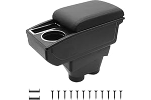 KAERGK Armrest Box for Peugeot 208 2013-2018 Center Console Accessories Leather Armrest Double Layer Storage with Cup Holder Black (Black Line)