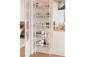 UMDONX Slim Metal Storage Shelf, 5 Tier Bathroom Organiser Rack, Kitchen Behind Door Narrow Shelving Unit (Cream White 9.5cm Width)
