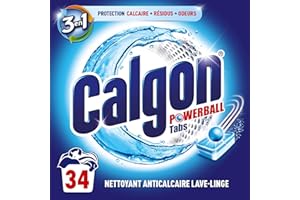 Calgon Powerball Pastillas - Antical para la Lavadora, Elimina Olores y Suciedad, en formato pastillas, 34 unidades