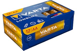 VARTA Batterier AA, 12 stycken Cube, Longlife, alkaliska | LR6 1,5 V, Made in Germany, hållbar i upp till 10 år, för fjärrkon