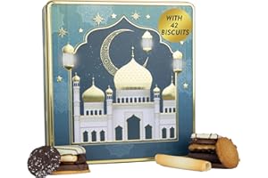 THE SILVER CRANE CO. Ramadan Chocolate Eid Gifts - Ramadan Mubarak Biscuit Tin with Finest Belgian Chocolate Biscuits Gift Set, Chocolate Gift Box Hamper Selection - Ramadan Gifts for Women Men by The Silver Crane Company