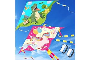 Lubibi Set di 2 aquiloni per bambini, Aquiloni a tema unicorno e dinosauro, 150x110cm, con corda per aquilone 100m e una maniglia, Adatto a bambini e adulti Aquiloni sportivi all'aperto