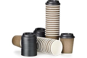 Signature Packaging - Luxury Ripple Paper Cups - 8oz / 236ml - 50 Pack - Insulated Takeaway Coffee Cups Disposable with Lids
