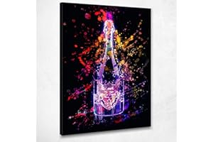 KUADER Quadro Dom Perignon Schizzi Fluo Champagne Stampa su Tela Chm1 Alta qualità Certificata Fine Art Giclée, Fatto in Italia, 100x70 cm
