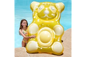 Sloosh 60"/152cm Gummy Bear Inflatable Pool Float - Swimming Pool Floats Decor Pool Floaties Raft Lounge Seasonal Water Pool Toys Cute Pool Beach Birthday Party Decorations for Kids Toddlers Adults