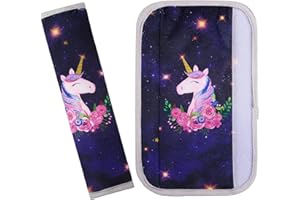 Beinou 2 Pièces Voiture Protège Ceinture de Sécurité Coussin Protection Ceinture de sécurité Enfant Licorne Protéger Cou/Epaules