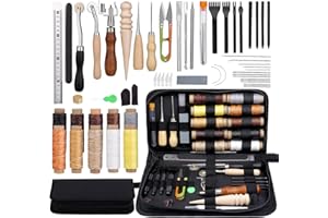 NAMOON Leather Working Tools Leather Craft Tools and Supplies Leather Craft Kit with Waxed Thread Stitching Groover Awl for Cutting Punching, Leather Sewing Craft Making and Craft DIY