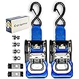 Strapinno 2PCS Stainless Steel Retractable Ratchet Straps (1 7/8 in x 4 ft) Transom Tie-Downs for Boat Trailer - Extra Mounting Brackets & Bolt Set, Safety Latch S-Hook, Break Strength 1,650LB/750KG