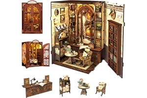 Fsolis DIY Book Nook - Mini Casa delle bambole, Set mini libreria per adulti, mini libreria, modello plug - in con sensore di luce LED, Regalo per adulti (Bookshop Memories)