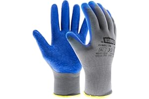 EXBRIECO Guantes de Trabajo Profesionales con CAT 2 de Protección, Guantes en Látex y Poliéster Ideales para Mecánica, Construcción, Bricolage, Almacén. Guantes con Precisión Táctil, Transpirable.