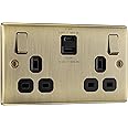 BG Electrical Double Switched Wall Plug Socket with Fast Charge USB A and USB C Charging Ports, Nexus Metal, Antique Brass, 13A, 22W, NAB22UAC22B