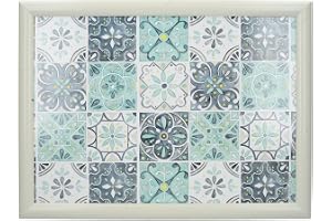 Creative Tops C000325 vadderad knäbricka/knäbricka med kudde och 'Green Tile' design, vit/turkos, 44 x 34 cm