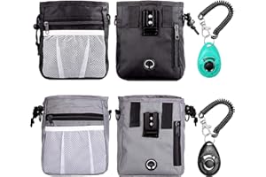 STMK Dog Treat Pouch Dog Clicker Training Kit, Dog Training Treat Pouch Dog Clicker for Training, 3 Ways to Wear Easily Carries Treat Pouches for Pet Training (Black and Grey)