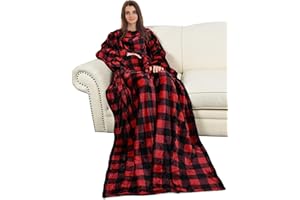 Catalonia Classy Coperta in Pile con Maniche - Micro Peluche Morbido da Indossare, Soffice Plaid per Uomini, Donna, Fidanzata, Moglie - 185 x 130 cm, Regalo, Rosso Scozzese