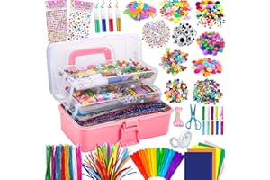 Gutenguy Bastelset Kinder, 3000+Pcs Bastelkoffer Bastelbedarf Material Set, Große Bastelbox Geschenke für Mädchen Jungen3 4 5 6 7 8 9 10 11 12 Jahre-Rosa
