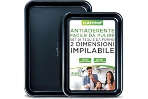Nutrichef Set di Teglie da Forno per Biscotti, Pane, Pizza, Dolci, Focaccia, Teglie Forno Antiaderenti Set da 2 Pezzi Grandi e Medi, Impilabili e Resistenti, Diamante Blu