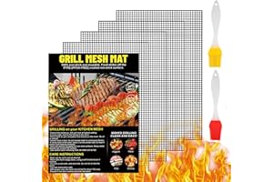 ZEIHOO 4Pcs Estera Barbacoa, 40 x 33 cm Estera para Parrilla de Barbacoa, Estera Barbacoa Antiadherente Con 2Pcs BBQ Pincel, Reutilizable Grill Mat Barbacoa, BBQ Grill Mat, para Gas, Carbon, Parrilla, Carne