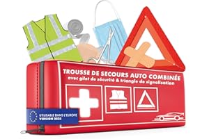 WALSER Trousse de secours voiture, trousse de secours voiture 2025 avec triangle de panne et gilet de sécurité, vainqueur du comparatif* Trousse de secours voiture DIN 13164