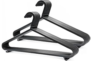 SPICOM 20 Pack Adult Plastic Coat Hangers, Black Colour, Strong Clothes Hangers for Clothes Rail & Closet, Clothing Hanger with Suit Pants Trouser Bar and Clips, Space Saving