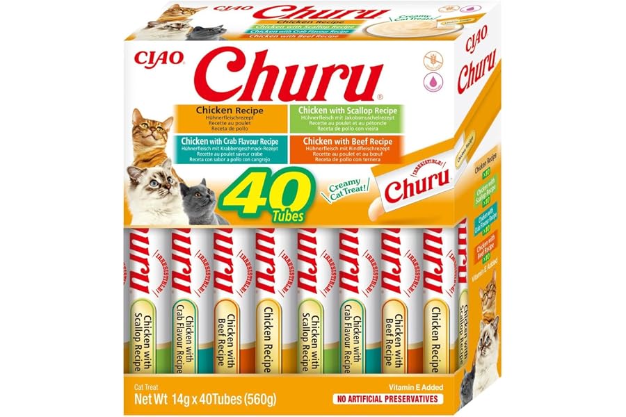 INABA Churu Gatos - 4 Recetas de Snacks Saludables a Base de Pollo - Deliciosos Premios con Textura Suave y Cremosa - Natural