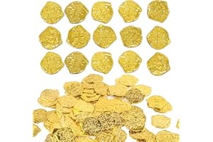 Lufdegim 100 Stück Goldmünzen Piratenschatz Kunststoff Goldmünzen Piratenschatz Piratenparty Dekorationen Goldtaler Schatzsuche Themenveranstaltungen Piraten Kindergeburtstag