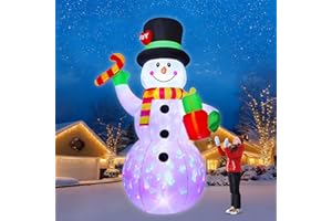 ALAMPIA 2,13 m nadmuchiwany bałwan z laską cukrową i prezentem – 7-stopowa nadmuchiwana dekoracja świąteczna do ogrodu i na podwórko, bałwan do użytku na zewnątrz z oświetleniem LED, trwały i łatwy w montażu