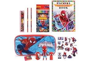 Wonlonda Back to School Stationery Set Spidermen Stationary Supplies Including Superhero Pencil Cases Pencils Erasers Stickers Bookmark Perfect for School & Office, red
