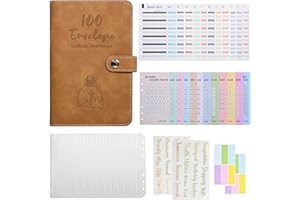 HARNYLOOM Classeur Budget Planner A6, Enveloppe Budget avec 10 Porte Documents Pochettes Transparentes Zippées Dossier, Feuilles Classeur Enveloppe Budget Set pour Budget Familial Voyages Bureau (Marron)