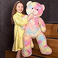 OSJS Toys Very Soft Lovable/Fluffy/SpongyHuggable Cute Teddy Bear with Neck Bow for Girlfriend/Birthday Gift/Boy/Girl/Valentine/Anniversary (Rainbow, 4 Feet)