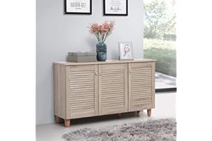 TAD TIMBER ART DESIGN UK Modern Shoe Storage Cabinet 3 Doors Footwear Stand Rack Unit Cupboard Sonoma Oak