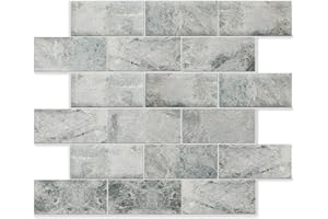 OYASIMI Peel and Stick Backsplash Tile, Stick on Backsplash Brick Stone Tile for Kitchen, Bathroom, Stove, Fireplace, Camper in Marble Light Brown (12''x12'', 5sheets)