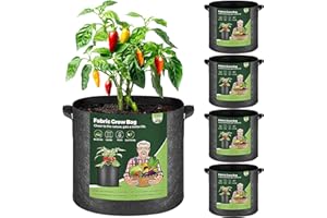 T4U 7 Gallon Plant Grow Bags with Handle Pack of 5, Fabric Pots Growing Bag, Heavy Duty Nonwoven Planter, Thickened Breathable Growbag Container for Potato Tomato Carrot Strawberry Vegetable Outdoor