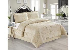 SPL Luxurious 3 Pcs Jacquard Bedspread Quilted Comforter with Matching Pillow Cases Bedding Set Lucy Beige King)