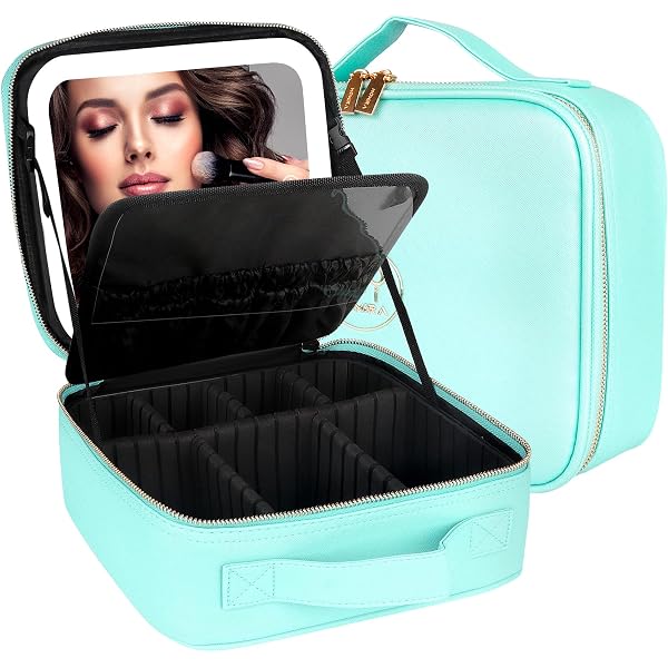 Fuerdich Schminktasche Mit Spiegel & Licht – Abnehmbar, Beleuchtet, Einstellbar, 24,1 X 10,5 X 11,4 Cm